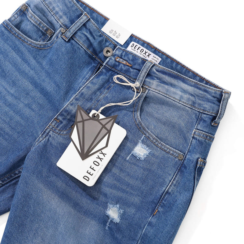 Quần short jean defoxx xanh đá rách
