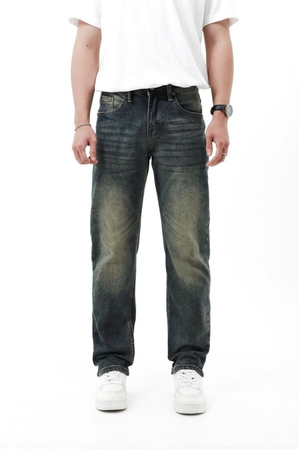 Quần jean Defoxx wash rêu 250531 ống suông co giãn