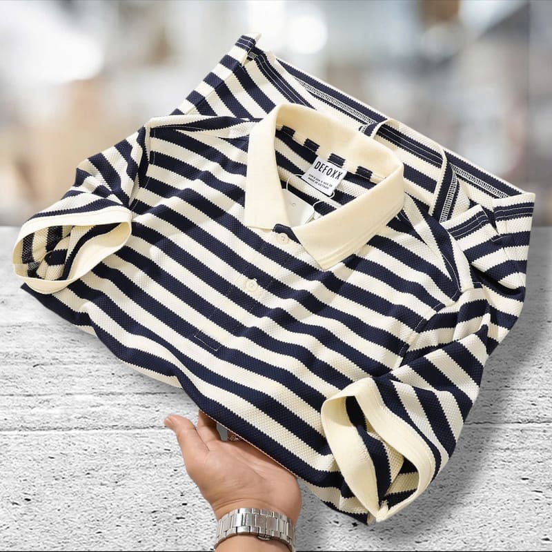 Áo thun Defoxx sọc xanh đen - Ảnh 4