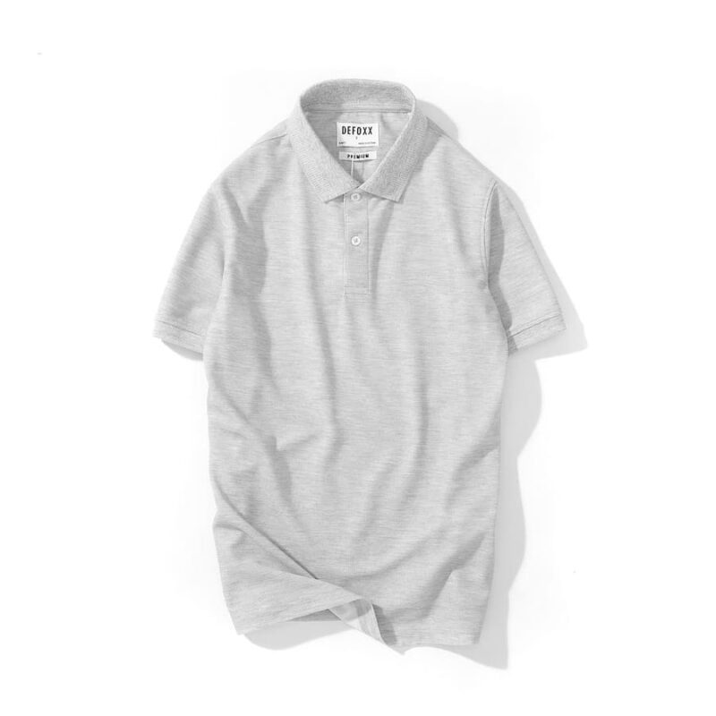 Áo thun polo Defoxx màu xám vải dệt hạt vuông