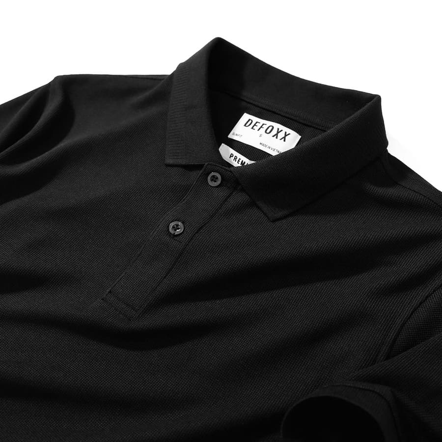 Áo thun Polo Defoxx màu đen vải dệt hạt vuông - Ảnh 4