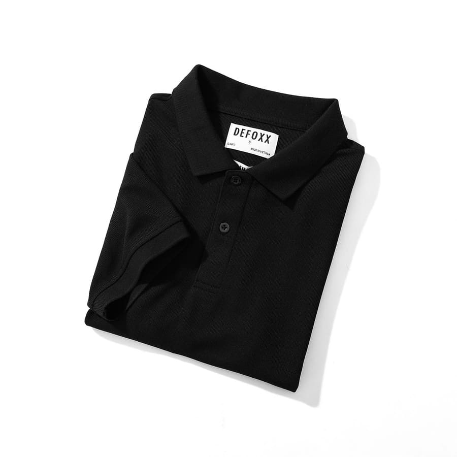 Áo thun Polo Defoxx màu đen vải dệt hạt vuông - Ảnh 3