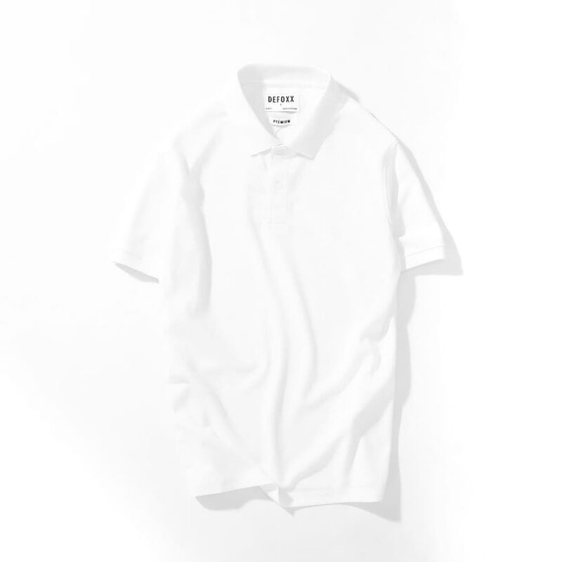 Áo thun polo Defoxx màu trắng vải dệt hạt vuông - Ảnh 5
