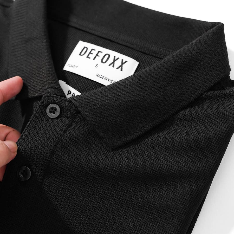 Áo thun Polo Defoxx màu đen vải dệt hạt vuông - Ảnh 5