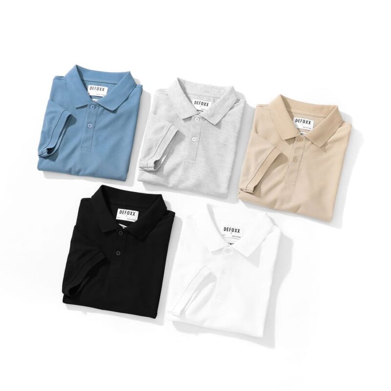 Áo thun Polo Defoxx xanh biển vải dệt hạt vuông - Ảnh 5