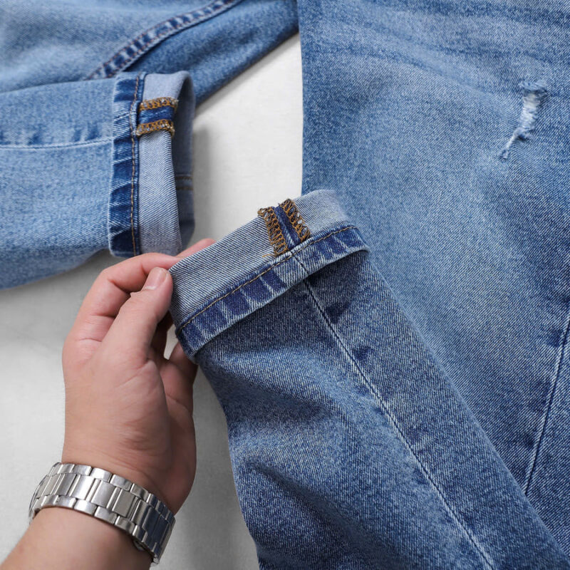 Quần jean Defoxx 241147 rách nhẹ form slim co giãn - Ảnh 7
