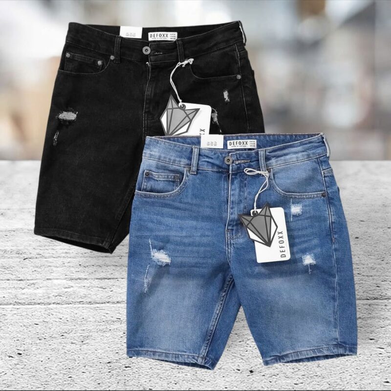 Quần short jean Defoxx rách wash xanh co giãn - Ảnh 11