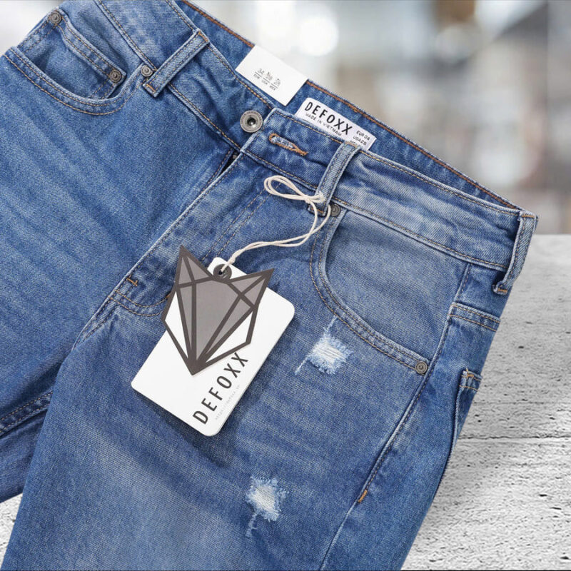 Quần short jean Defoxx rách wash xanh co giãn