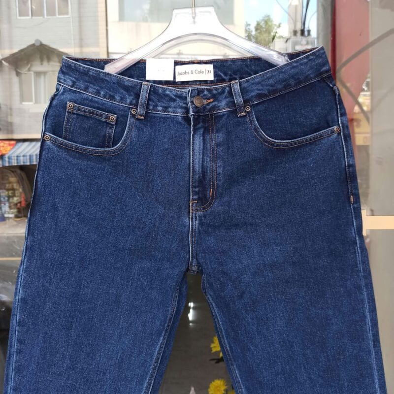 Quần jean jacobs cole xanh trơn ống suông không co giãn - Ảnh 6